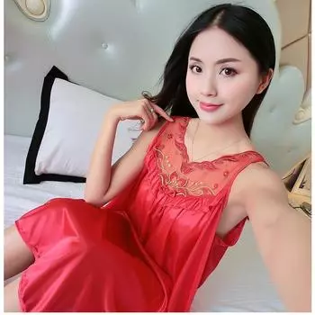 2024 женская летняя ночная рубашка больших размеров из ледяного шелка с подтяжками One Size