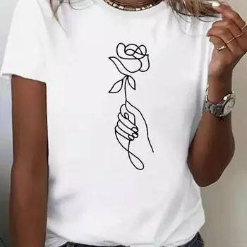 2024 Женская летняя повседневная блузка с круглым вырезом и принтом в виде любви, с короткими рукавами, дышащая, свежая, Yzk, красивая футболка для девочек S