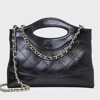 2024 женская мини-сумка через плечо из кожи Nano с бриллиантовой цепочкой чёрный