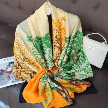 2024 Женская мода шелковый шарф женские шарфы дамы пляжная накидка шифоновый платок солнцезащитный принт платок глушитель классическая бандана