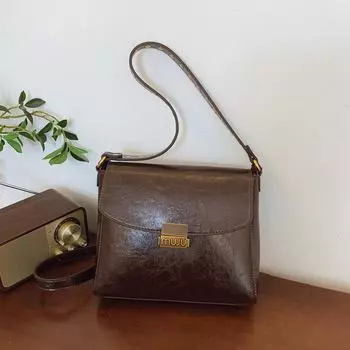 «2024 женская модная сумка-мессенджер в стиле ретро с широким ремешком на заклепках — универсальная, большая вместимость» 24*8*20 коричневый