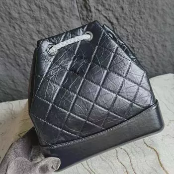 2024 Женская натуральная кожа мятая коровья кожа рюкзак с цепочкой в стиле ретро сумка-хобо 24x23x11 cm чёрный