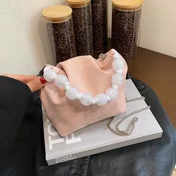 2024 женская новая модная универсальная сумка через плечо с цепочкой и жемчугом, сумка для мобильного телефона белый
