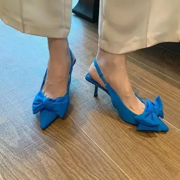 2024 Женская обувь 2024 Лето Новые Женские Босоножки на каблуках с бабочкой и острым носком Туфли на высоком каблуке для женщин 35 чёрный