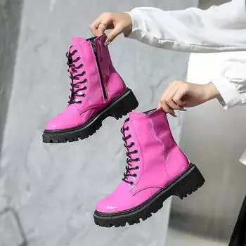2024 Женская обувь Ботильоны женские Классические современные ботинки Женские с перекрестными шнурками Круглый носок Боковая молния Низкий каблук Большие размеры Обувь для женщин 35 чёрный