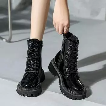 2024 Женская обувь Ботильоны женские Классические современные ботинки Женские с перекрестными шнурками Круглый носок Боковая молния Низкий каблук Большие размеры Обувь для женщин 35 зелёный