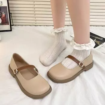 2024 Женская обувь для активного отдыха, туфли Мэри Джейн на высоком каблуке, модные повседневные туфли-лодочки для женщин с круглым носком и пряжкой на ремешке, на низком каблуке для женщин 35 покинуть белый