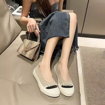 2024 Женская обувь Эспадрильи Лоферы Плоские туфли Слипоны Женская обувь Дешево Новые тенденции Дизайнер Повседневная Высокое качество Лето 35 чёрный