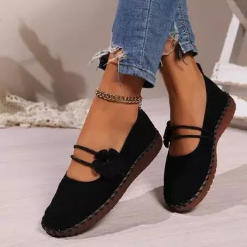 2024 женская обувь, модные однотонные женские туфли на плоской подошве с одной линией и пряжкой, большие размеры, женские туфли на плоской подошве с круглым носком и неглубоким носком 43 жёлтый