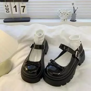 2024 Женская обувь Модные женские туфли на высоком каблуке с пряжкой в одну линию Квадратный носок Декоративный бант на среднем каблуке Женские резиновые туфли 35 бежевый