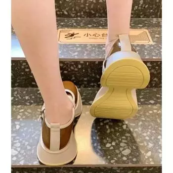 2024 Женская обувь Оксфорды на платформе Женская обувь Универсальные балетки из лакированной кожи Летнее новое платье Ретро Мэри Джейн Я 34 бежевый