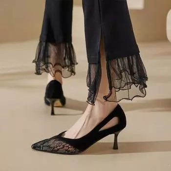 2024 женская обувь, пикантные туфли с кружевной сеткой и полым острым носком, роскошные дизайнерские туфли на высоком каблуке-шпильке, элегантные вечерние сандалии 36 абрикосовый