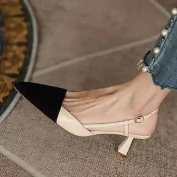 2024 Женская обувь Slingbacks Женские туфли на высоком каблуке Брендовые туфли-лодочки Женские с острым носком Разноцветные тонкие каблуки Босоножки с пряжкой на ремне 36 покинуть белый