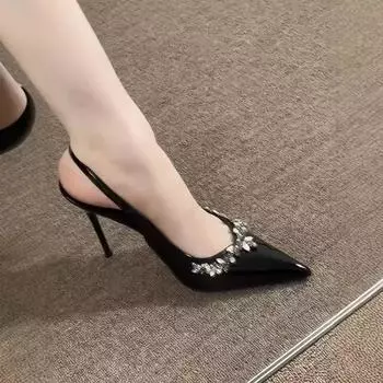 2024 Женская обувь Slingbacks Женские туфли на высоком каблуке Сексуальные туфли-лодочки для вечеринок Женские сандалии с острым носком и тонким каблуком с пряжкой на ремне 35