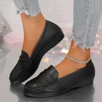 2024 Женская обувь Slip on Женские туфли на плоской подошве Повседневные туфли на плоской подошве Женские туфли с круглым носком Мягкая подошва Большие размеры Женская обувь Zapatos De Mujer 36 чёрный