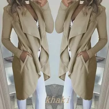 2024 Женская однотонная длинная ветровка с лацканами больших размеров M синий