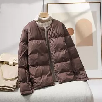 2024 женская осень и зима новая без воротника подкладка с пальто легкий пуховик женское короткое тонкое и тонкое пальто S бежевый
