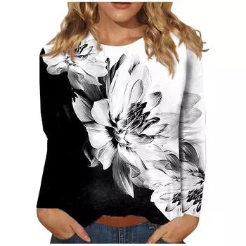 2024 женская осенняя модная женская футболка с длинными рукавами, женская футболка с круглым вырезом и 3D цифровым принтом, топ S