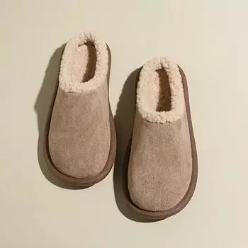 2024 Женская повседневная обувь для девочек, зимняя новая мода в корейском стиле, мягкая подошва, нескользящая, универсальная, шикарная, плюшевая, сохраняющая тепло обувь 35 хаки