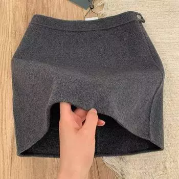 2024 Женская ретро серая шерстяная короткая юбка А-силуэта с высокой талией на осень/зиму Small серый