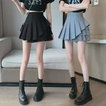 2024 Женская серая сетчатая юбка А-силуэта с высокой талией и складками XL белый