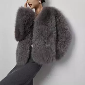 2024 женская шуба зимняя теплая однотонная искусственная шуба женская шуба S серый