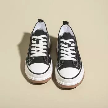 2024 Женская спортивная обувь 2024 Весна Осень Круглый носок Повседневная обувь на толстой подошве со шнуровкой Холщовая обувь для бега на открытом воздухе Женская вулканизированная обувь 35 белый