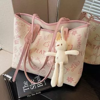 2024 женская стильная, вместительная сумка-тоут с принтом для студентов колледжей pink розовый