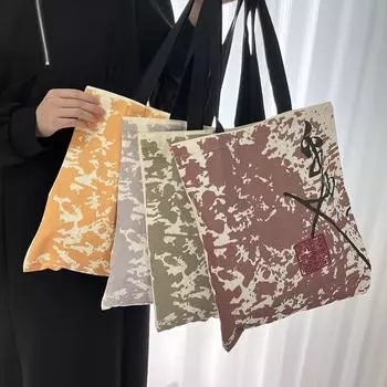 2024 Женская сумка-тоут из ретро-холща с каллиграфическим дизайном большой вместимости – для ношения в руке и на плече