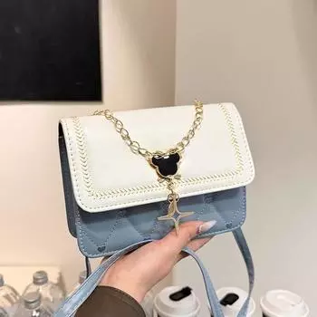 2024 женская сумка весна новая мода женская сумка через плечо тренд вышитая нитью маленькая квадратная сумка маленькая свежая студенческая сумка-мессенджер чёрный