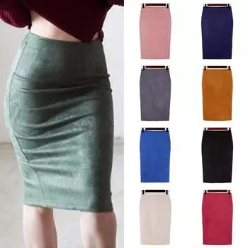 2024 Женская юбка-карандаш в стиле фанк, офисный стиль, натуральная талия, до колена, однотонная юбка-халтер S бежевый