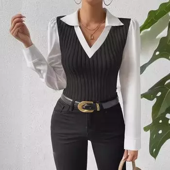 2024 Женская универсальная классическая флисовая рубашка с V-образным вырезом Extra Large чёрный