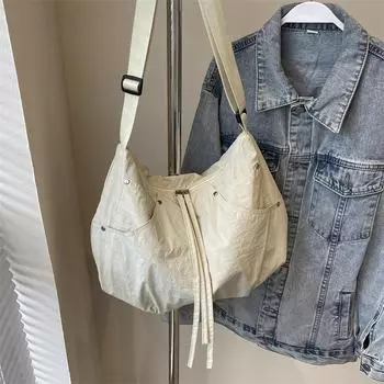 2024 Женская универсальная плиссированная сумка-мессенджер большого объема через плечо для поездок на работу 38cm*15cm*25cm серый