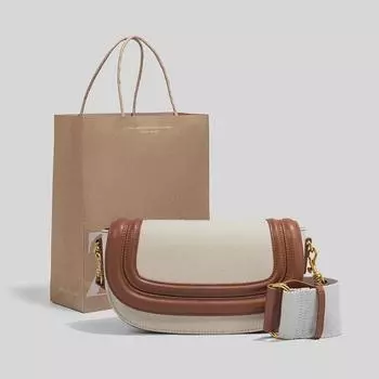 «2024 Женская универсальная сумка-седло с широким поясом: Модная контрастная холщовая сумка через плечо и почтальонка