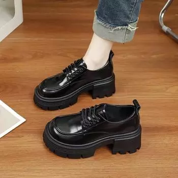 2024 Женская весна и осень Новые повседневные туфли в стиле ретро Толстый каблук Толстая подошва Женская обувь Маленькие кожаные туфли в британском стиле 35 бежевый