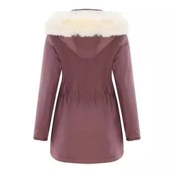 2024 Женская зимняя куртка Двусторонняя теплая хлопковая куртка Съемная шапка Длинные рукава Молния Толстая хлопковая куртка Меховой воротник Парки S бордовый