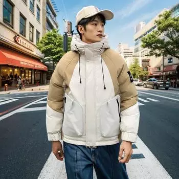 2024 Женская зимняя куртка с капюшоном Контрастная повседневная ветрозащитная рабочая одежда Женская куртка-автомат с 2 карманами Парки Пальто M красный