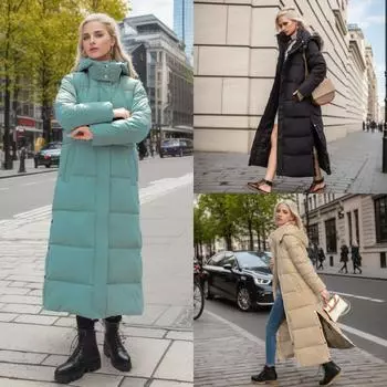 2024 Женская зимняя новая корейская мода приталенная хлопковая куртка с капюшоном из утолщенного хлопка длиной до колена куртка из хлопка L чёрный