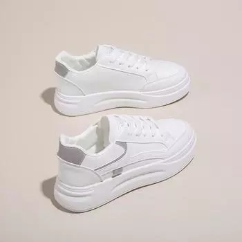 2024 Женские белые кроссовки на толстой подошве в корейском стиле: Универсальная осенняя повседневная обувь 39 серый