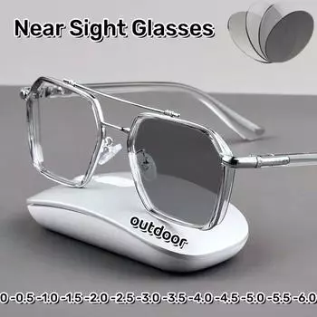 2024 женские близорукие очки, новые двухлучевые фотохромные очки для близорукости, винтажные антибликовые очки для близорукости Anti-blue Light 0