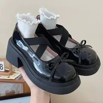 2024 Женские босоножки с бантом 2024 Летние туфли Мэри Джейн на высоком каблуке Новые туфли 2024 года на платформе Сексуальные туфли-лодочки для вечеринок Mujer Zapatillas 35 чёрный