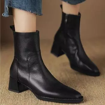 2024 женские ботильоны с острым носком, модные женские на высоком каблуке, элегантные, зимние, новые, однотонные, с боковой молнией, модные ботинки 35 чёрный