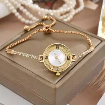 2024 женские часы с маленьким циферблатом, кварцевые наручные часы с бриллиантовым кристаллом, минималистичные маленькие круглые часы с браслетом, ультратонкие изысканные маленькие часы золотой/белый