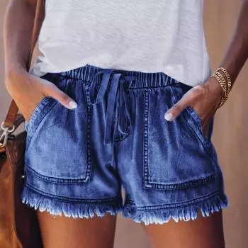 2024 Женские европейские и американские повседневные джинсовые шорты с эластичной талией, высокой посадкой, облегающие XL