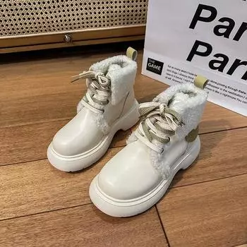 2024 женские готические зимние новые женские теплые зимние ботинки водонепроницаемые на шнуровке утолщенные плюшевые зимние ботинки женские теплые ботильоны на платформе 35 чёрный