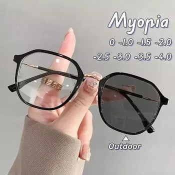 2024 женские и мужские фотохромные очки для близорукости, классические квадратные очки для близорукости, меняющие цвет, анти-синий свет, оптические очки для очков 0