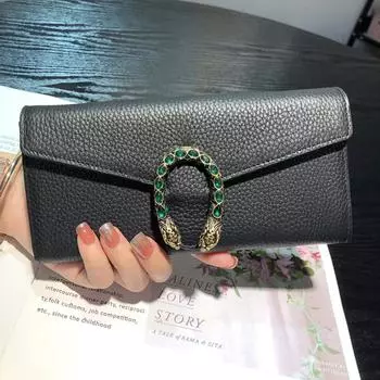 2024 женские кошельки из натуральной кожи, брендовый дизайн, длинный кошелек Dionysus, отличный вечерний клатч из воловьей кожи первого слоя для женщин чёрный