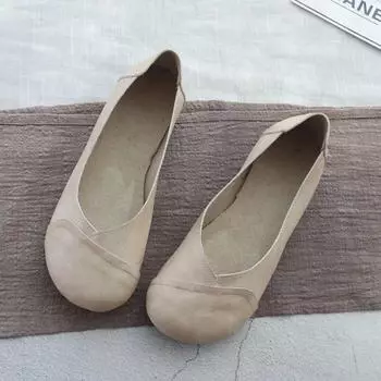 2024 Женские кожаные мокасины без застежек, женские повседневные туфли с круглым носком, симпатичные туфли на плоской подошве, кроссовки, весна-осень, модные балетки CN 35 бежевый
