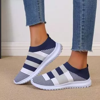 2024 женские кроссовки, модная женская вулканизированная обувь, туфли без шнуровки на плоской подошве, женские лоферы в полоску с цветными блоками, большие размеры, прогулочная обувь на плоской подошве 37 синий