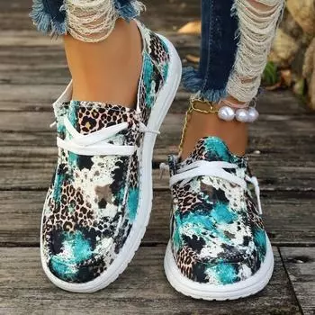 2024 Женские кроссовки с принтом из парусины Легкие кроссовки без застежек Дышащие мокасины Повседневная обувь для женщин 36 зелёный